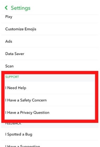contact snapchat help support