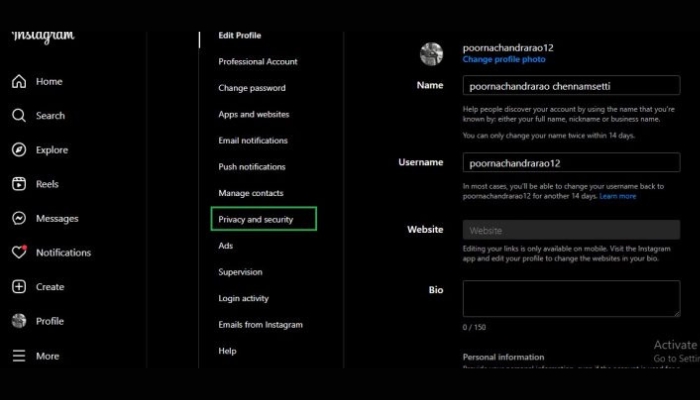 Click On the Privacy Security