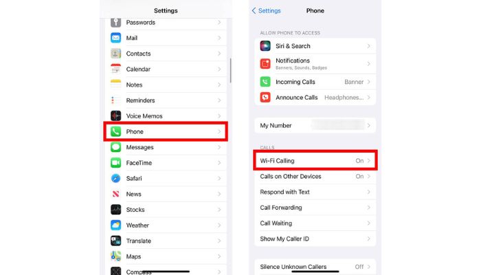 Toggle Off WiFi Calling Iphone