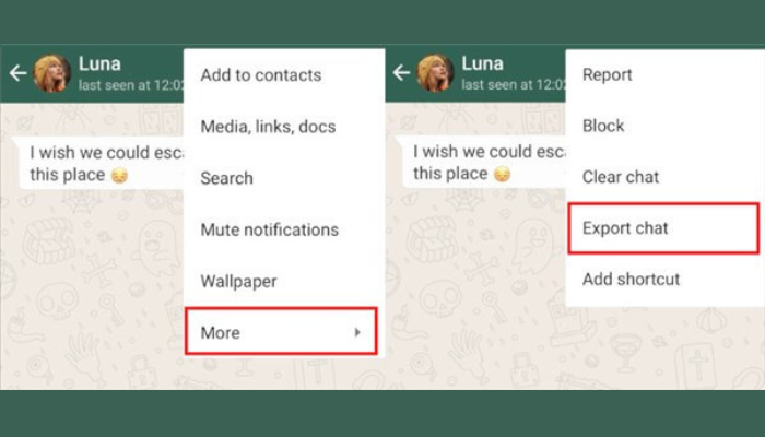 Export whatsapp chat 