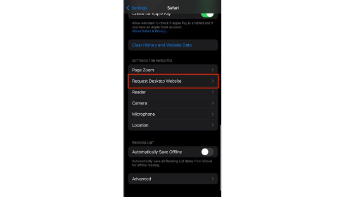 Settings for Websites