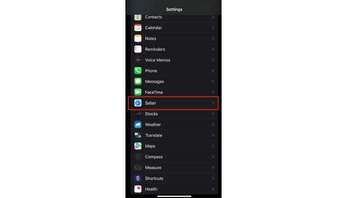 Tap on Safari