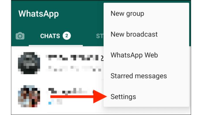 Whatsapp settings option
