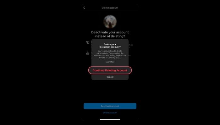 Continue Disable Account