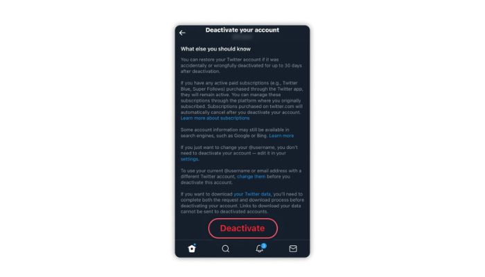 Deactivate Twitter Account IOS