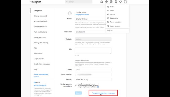 Disable Insta Account