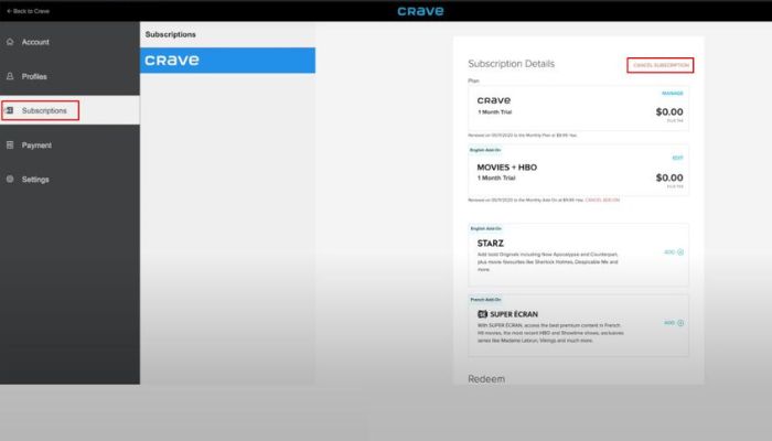 Manage Subscription