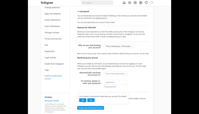 Temporary Disable Acoount