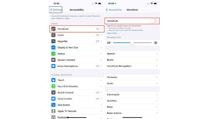Turn off Iphone VoiceOver