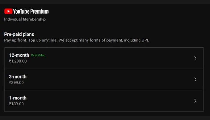 YouTube Premium Plans