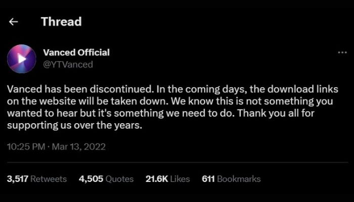 YouTube Vanced Taken Down