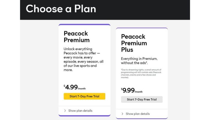 Choose a Plan for Peacock