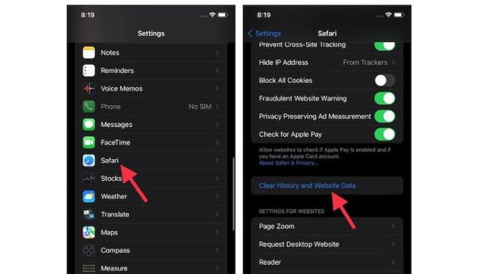 Clear History and Website Data