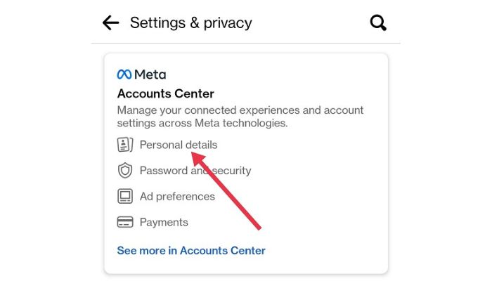 Facebook Personal Details Option