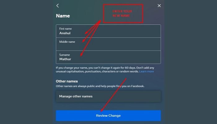 Facebook Profile Name Change