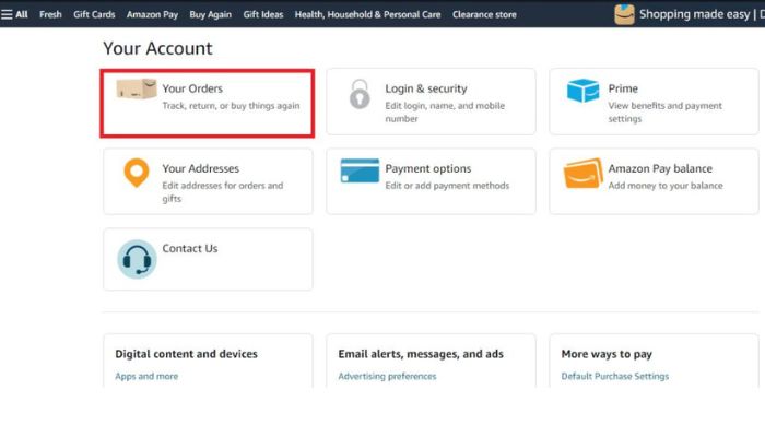 Amazon your orders