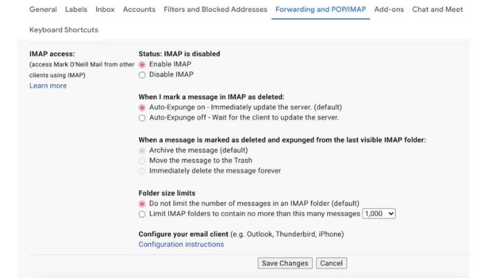 Check POP-IMAP Settings