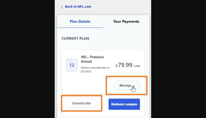 Manage NFL Plans