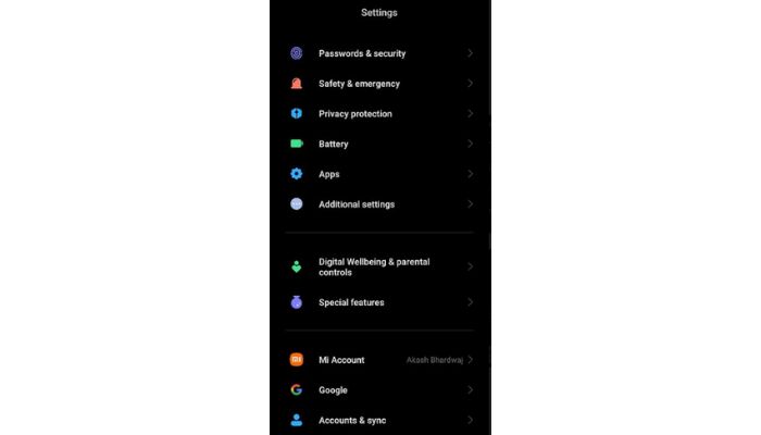 Android Settings Menu