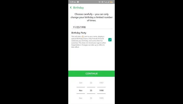 Set Snapchat Birthdate