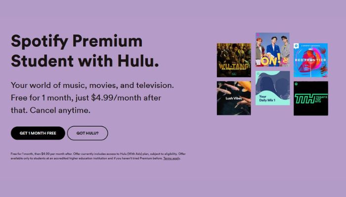 Spotify Premium Student with Hulu