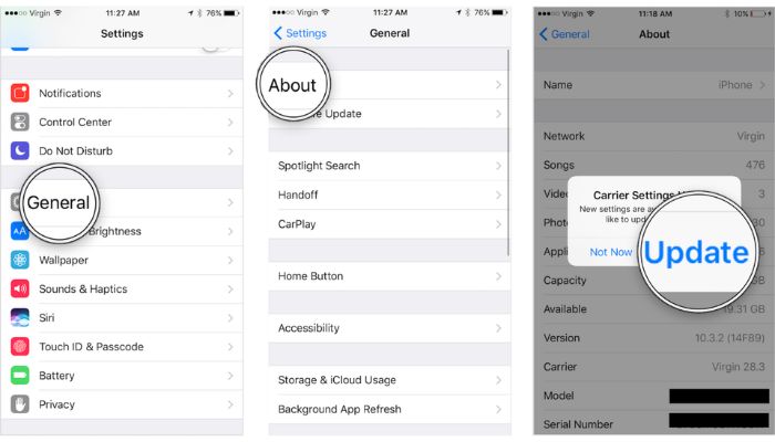 carrier settings update iphone