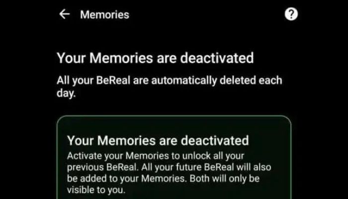 Memories Feature Inactive