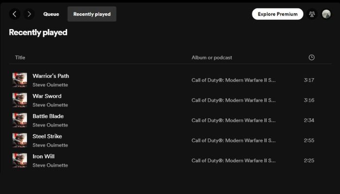 Spotify Recently Played List