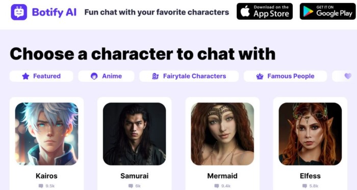botify ai characters to choose