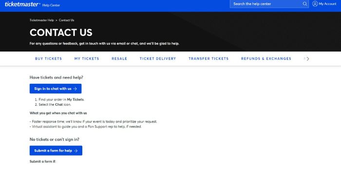 Ticketmaster Contact Us