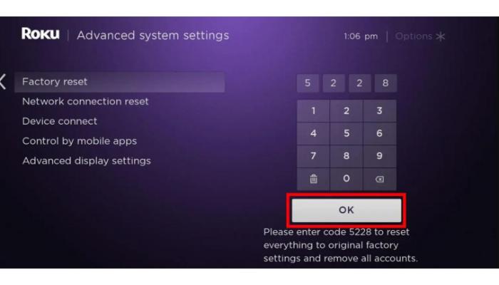 factory reset on roku