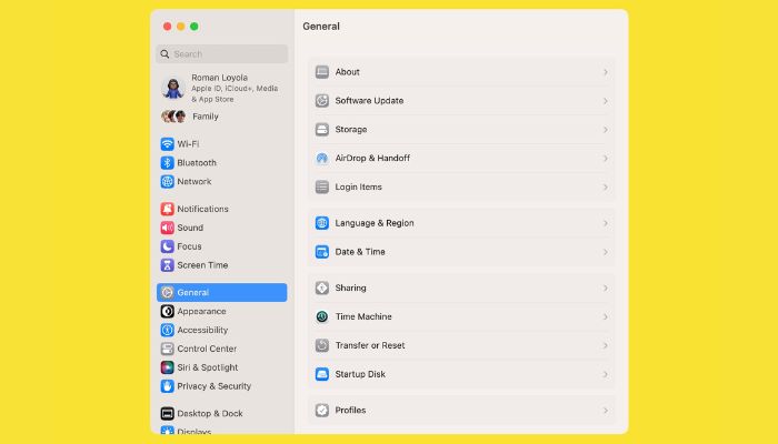 mac settings general