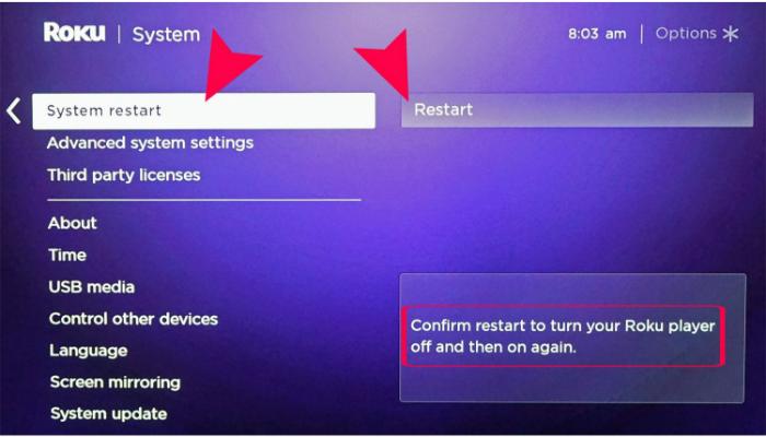 restart roku device