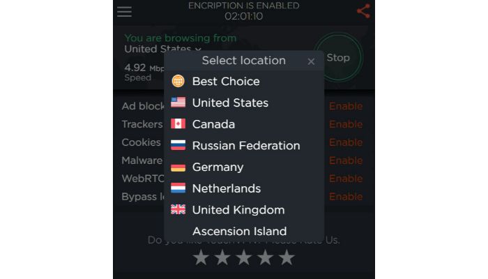 vpn available servers