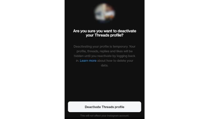 Deactivate Threads Profile now