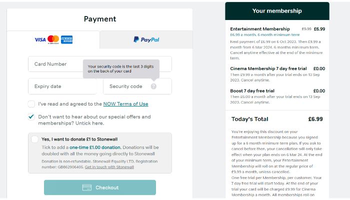 Enter payment details to login - NowTV Free Trial