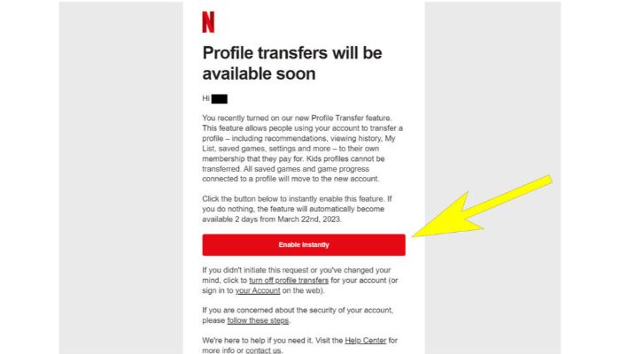 Netflix profile transfer Enable
