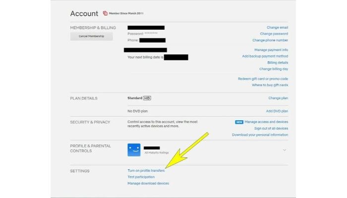 Profile transfer settings