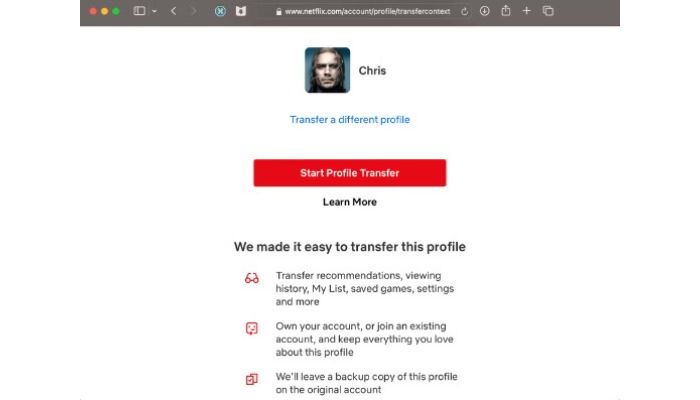 Start profile transfer
