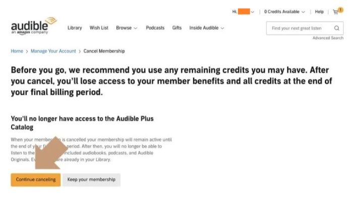 audbile subscription canceling