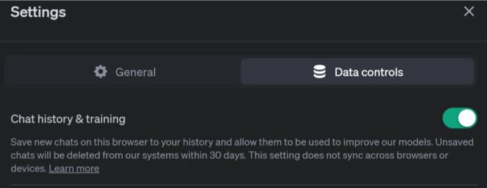 chatgpt data content menu