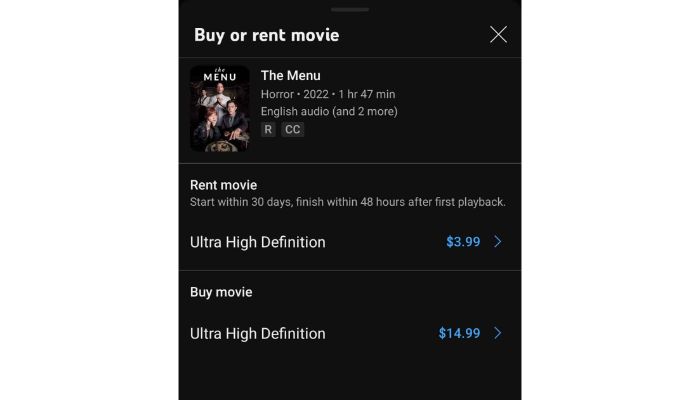 choose from the Rent or Buy option by pricing