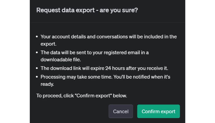 confirm data export