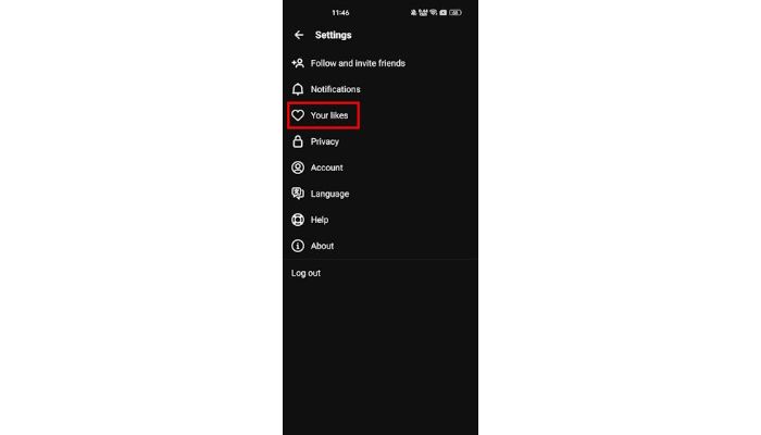 open settings and click likes