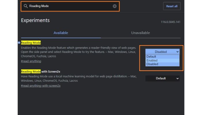 search Enable Reading Mode