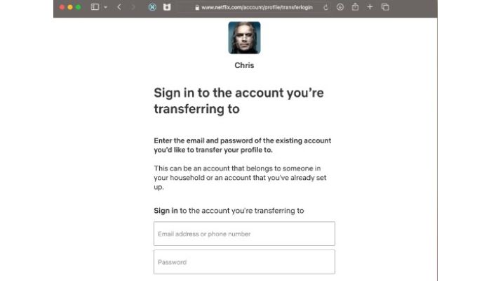 sign in transfering account