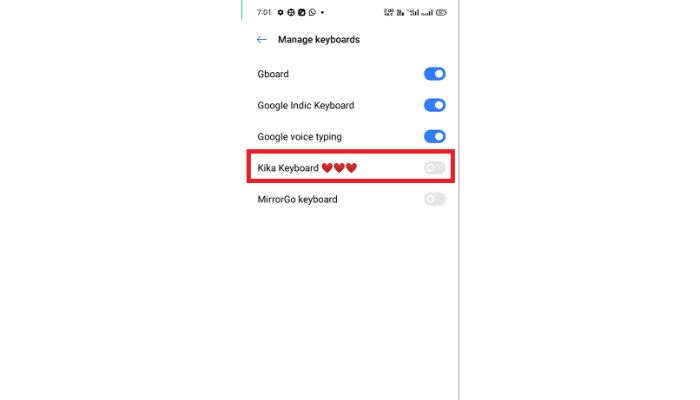 Manage Keyboards section