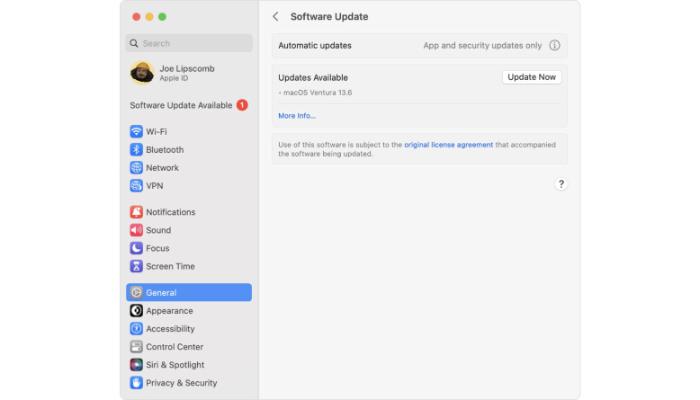 Check for System Update on mac