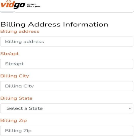 Vidgo Billing Address Information 