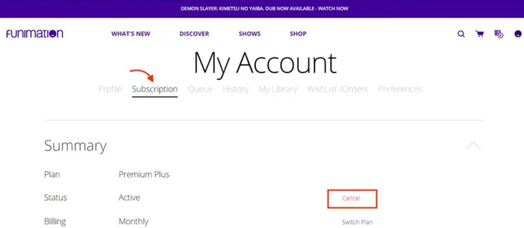 Cancel funimation subscription 